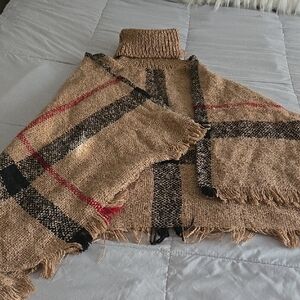 Poncho Burberry Plaid Chunky Knit Check. New Sz 1x Or Xxl